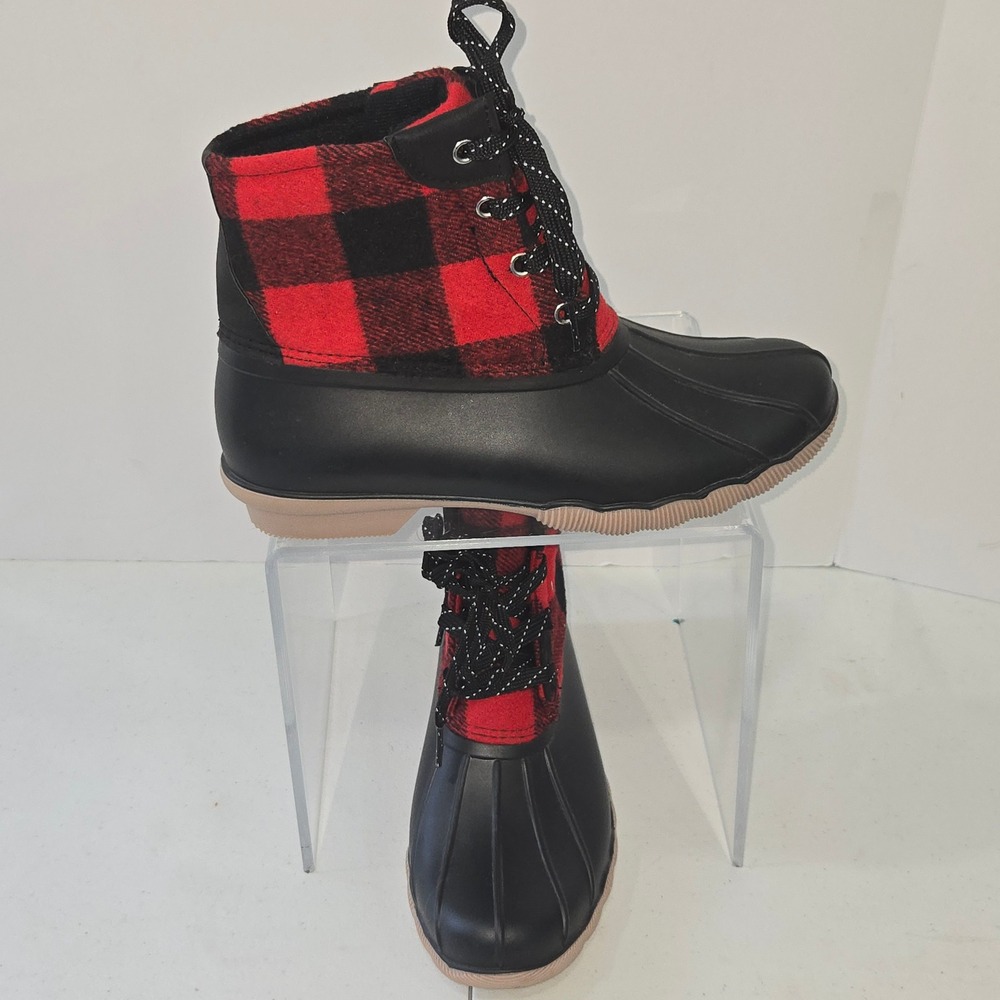 Alpine Woods Buffalo2747 Red Buffalo Plaid Duck Boots Ankle Rain Snow Women 8.5M